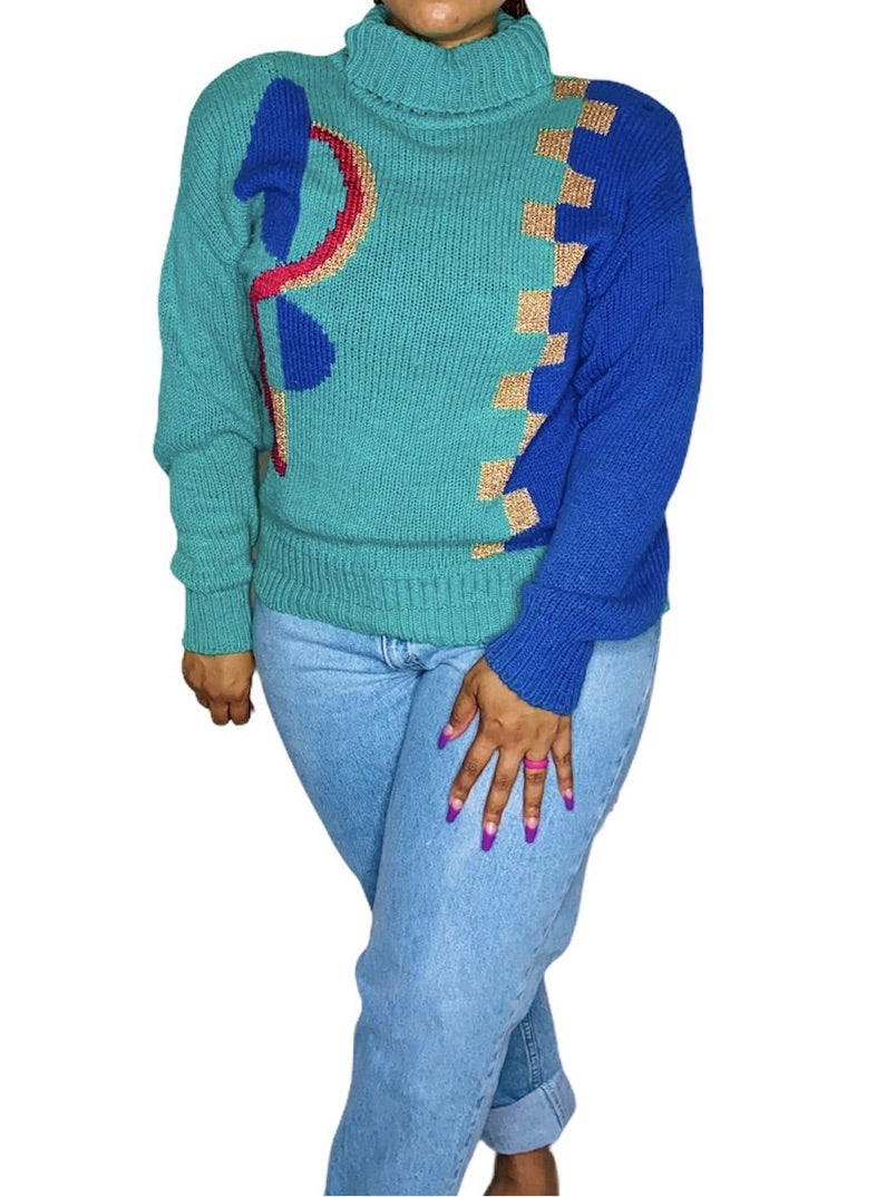 Liz Sport Green Designed Sweater